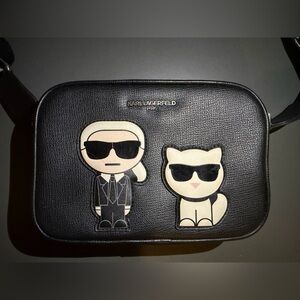 Karl Lagerfeld Black Leather Pouch with Character Design